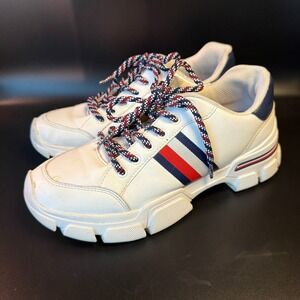 VTG Tommy Hilfiger Platform Sneakers Lug Sole White Red Blue‎ Stripe Size 8.5